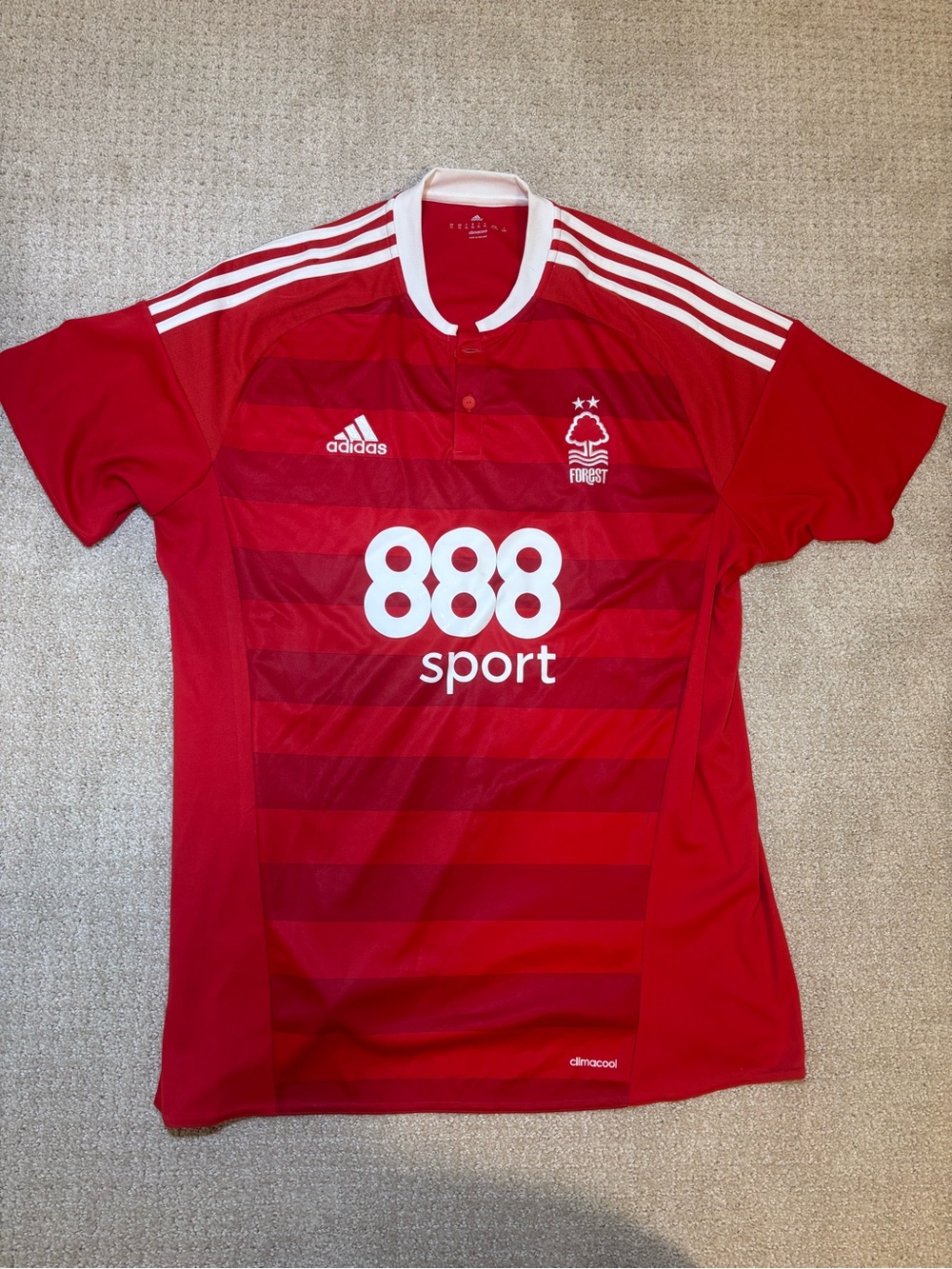 adidas Red Nottingham Forest Home Football Jersey with White Accents